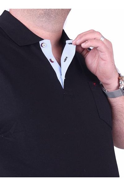Starbattal Large Size Lycra Classic Pocket Polo T-Shirt 11501 Black