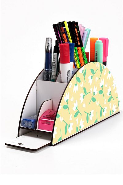 kutuTR Wooden Vip Rose Series Rainbow Ruled Desktop Pen Holder Organizer with Assembled Box