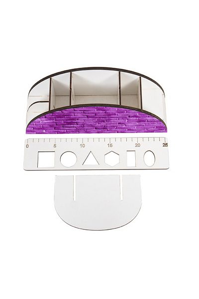 kutuTR Wooden Vip Pattern Series Rainbow Ruled Desktop Pen Holder Organizer with Assembled Box