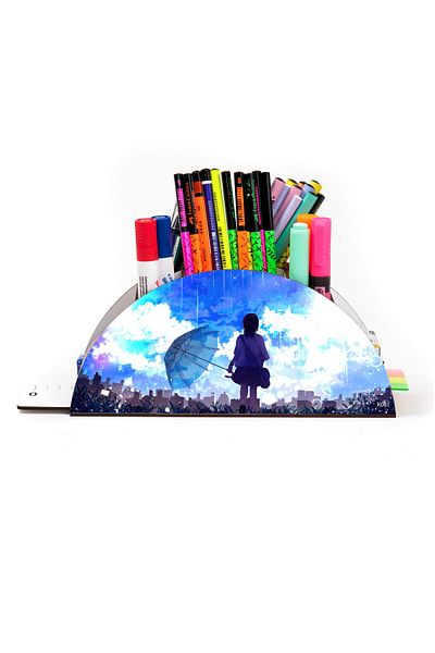 kutuTR Wooden Vip Anime Series Rainbow Ruled Desktop Pen Holder For Kids Organizer Assembled Boxed