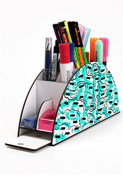 kutuTR Wooden Vip Student Series Rainbow Ruled Desktop Pen Holder Organizer with Assembled Box