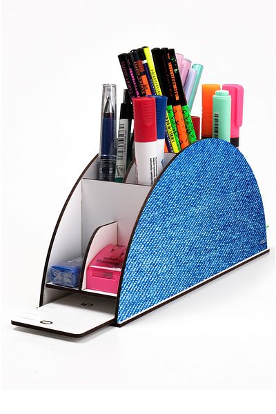 kutuTR Wooden Vip Student Series Rainbow Ruled Desktop Pen Holder Organizer with Assembled Box