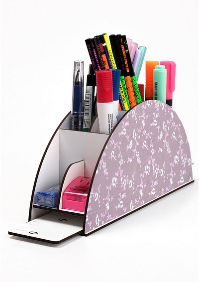 kutuTR Wooden Vip Waves Rainbow Ruled Desktop Pen Holder Organizer Assembled Boxed
