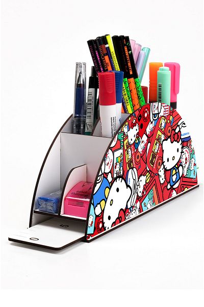 kutuTR Wooden Vip Emoji Series Rainbow Ruled Desktop Pen Holder Organizer for Kids Assembled Boxed