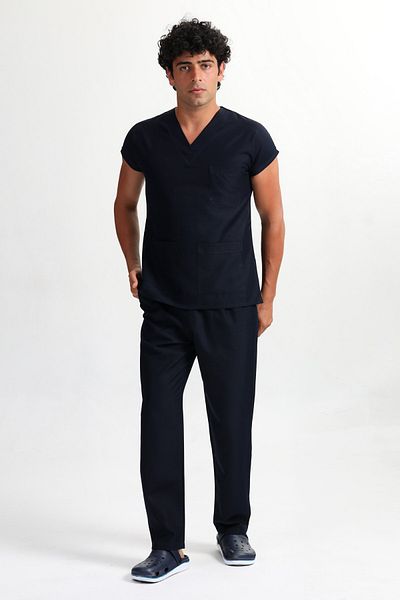 BAŞAK Scrubs pentru bărbați negri - Tricou din Lycra pentru medic și asistentă