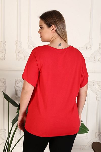 xlargebutik Plus Size Women's Clothing Full Flexible Red Viscose Combed Cotton Blouse