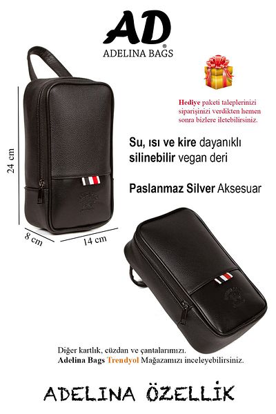 Newish Adelina Men's Black Leather Shaving Travel Cosmetic Portfolio Clutch Bag