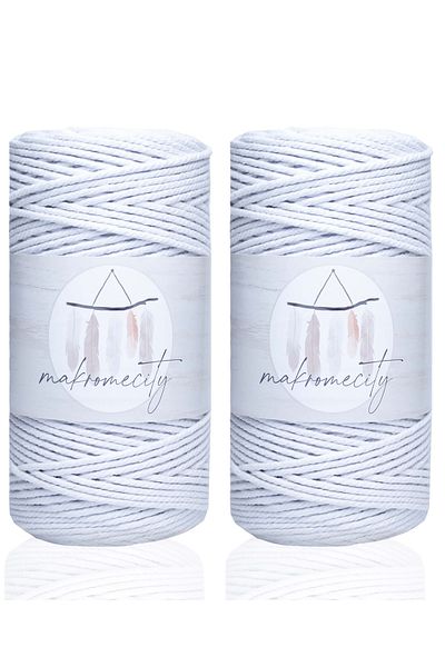Makromecity Premium 3 Twist Cotton Macrame Thread 3mm Three Twist Taranan Macrame Rope Thread 500 gr (2X250 GRAM) White