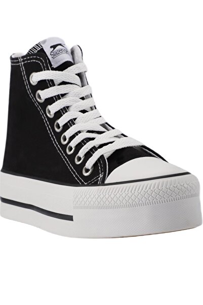 Slazenger High Sole Hi High Top Black Women's Summer Linen Sneaker Sports Shoes