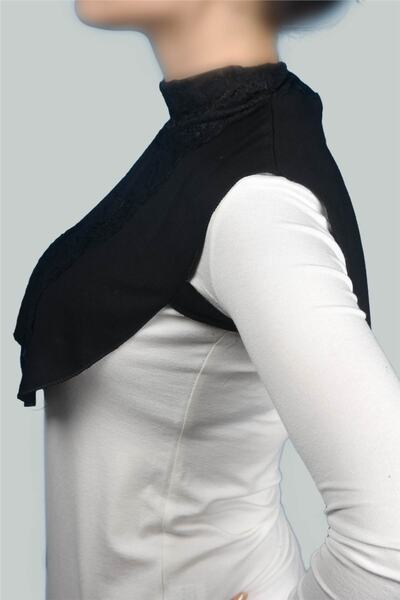 Altobeh Women's Combed Cotton Hijab Circle Collar Lace Neck Collar - BLACK