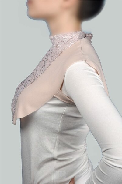 Altobeh Women's Combed Cotton Hijab Circle Collar Lace Neck Collar - Beige