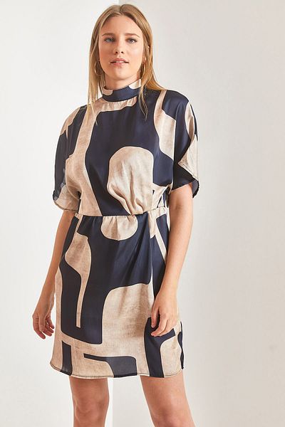 Bianco Lucci Rochie de damă cu guler dublu, căptușită, cu pliuri