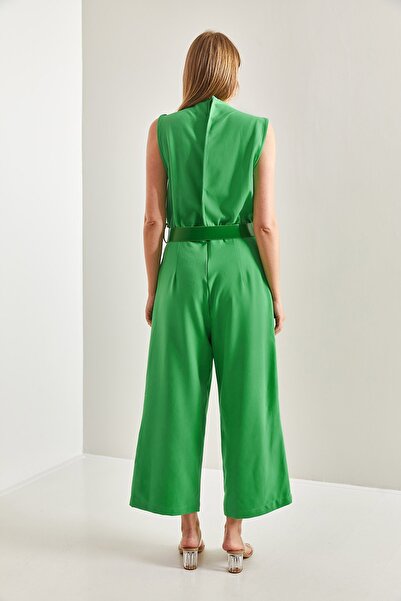 Bianco Lucci Women's Belted Lace Collar Jumpsuit