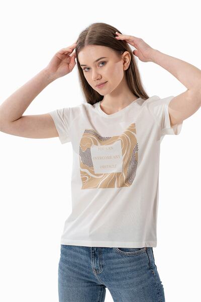 Mieles Baskılı Taş Detaylı T-shirt