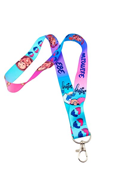 CİCCİBİCCİSHOP Turkuaz Pembe Zemin Ebelik Mıdwıfe Boyun Askı Ipi