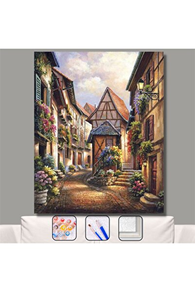 kendinyaphobi Sayılarla Boyama Seti Çerçeveli Kasnaklı Huzur Sokağı 40x50 Cm