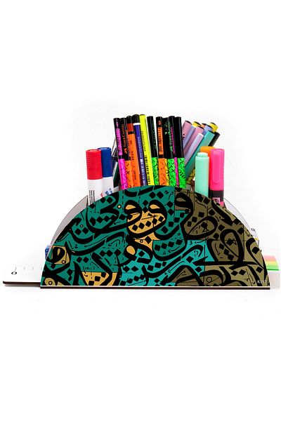 kutuTR Wooden Vip Islam Series Rainbow Ruled Desktop Pen Holder Organizer for Kids Assembled Boxed