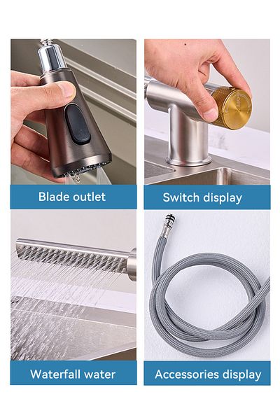 OEM Kitchen Sink Faucet with Waterfall New Design with Fountain Function Matte Chrome Nickel