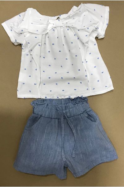 Çikoby Baby Girl Blue Nopeli Shorts Set