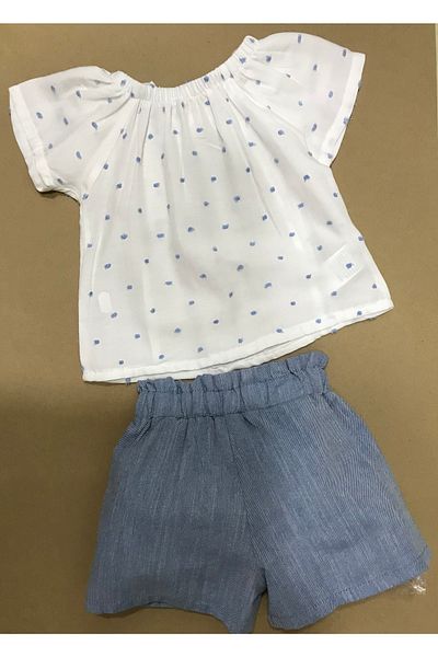 Çikoby Baby Girl Blue Nopeli Shorts Set