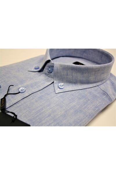 Chamis Slimfit Sky Blue Linen Buttoned Collared Shirt
