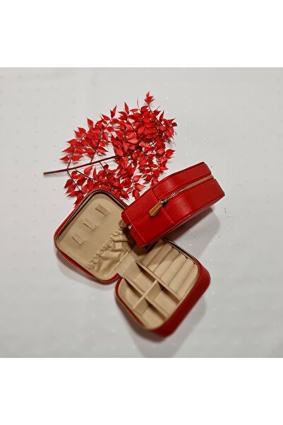 Doolo Design صندوق مجوهرات جلدي، منظم إكسسوارات، منظم - أحمر