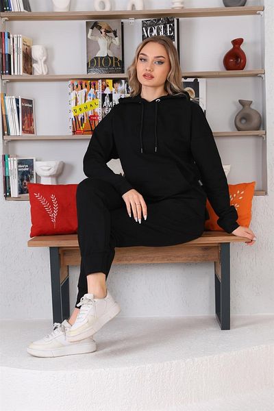 WestBound Ανάγλυφο μοτίβο καρδιάς Casual Sweat Jogger Γυναικείο αθλητικό κοστούμι μαύρο