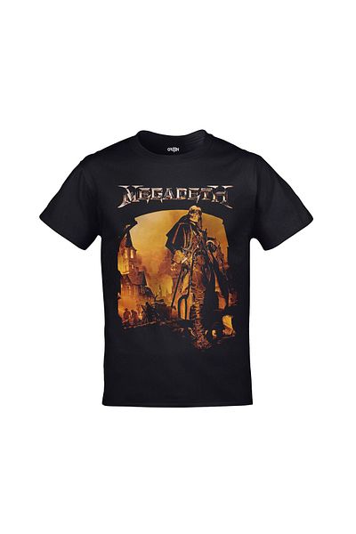 Orijin Tekstil Κάλυμμα άλμπουμ Megadeth The Sick The Dying And The Dead Μπροστινό πίσω τυπωμένο Unisex μαύρο μπλουζάκι