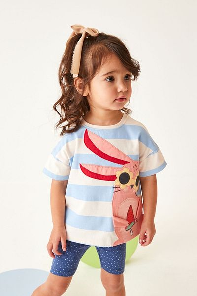Next Baby 100% Cotton Blue White Bunny Tights Oversize Top and Bottom Set
