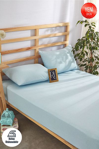 Ricco Lifes Powder Blue Fitted Sheet Set Solid Color Cotton-Pillow Case Single-Double-Full Size