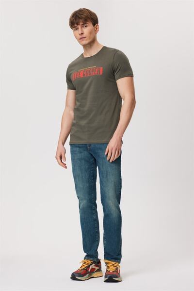 Lee Cooper تي شيرت رجالي كاكي - رقبة دائرية