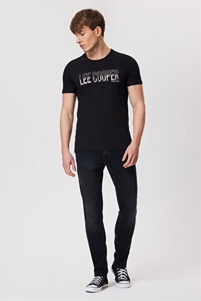 Lee Cooper Μαύρο ανδρικό μπλουζάκι με λαιμόκοψη - Υπέροχο