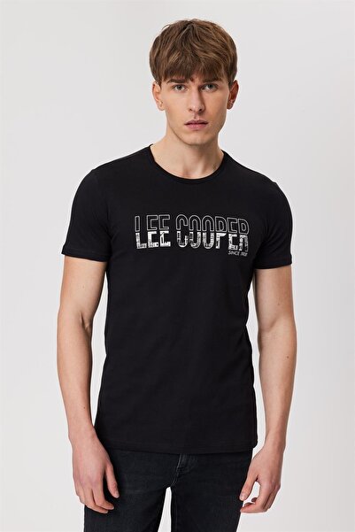 Lee Cooper Μαύρο ανδρικό μπλουζάκι με λαιμόκοψη - Υπέροχο