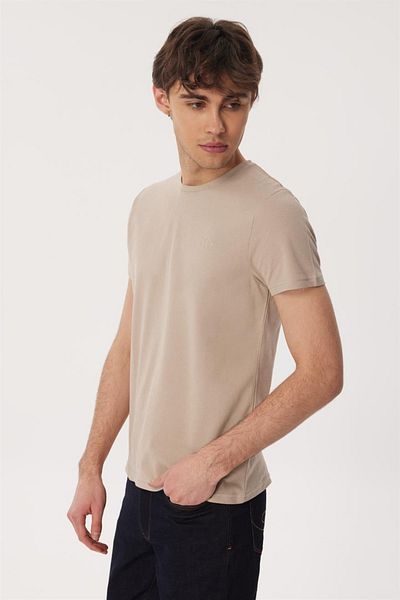 Lee Cooper Twıngo 1 Men's O Neck Pique T-shirt Beige