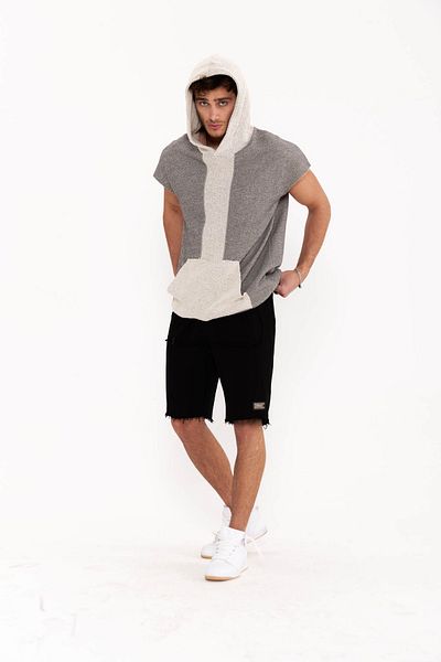 THIMOON Gray Sleeveless Hooded Pocket Sleeveless Hoodie