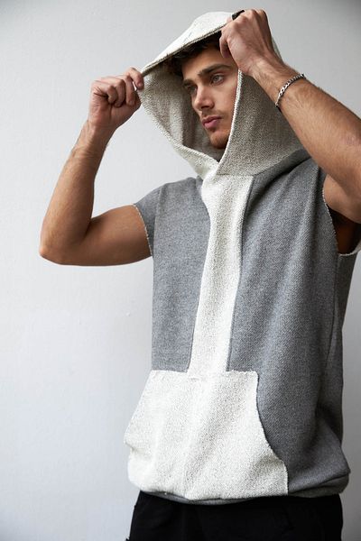THIMOON Gray Sleeveless Hooded Pocket Sleeveless Hoodie