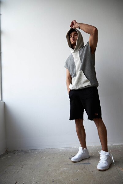 THIMOON Gray Sleeveless Hooded Pocket Sleeveless Hoodie