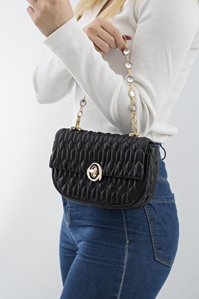 KRISTE BELL Chain Stone Детайлна дамска чанта през рамо 26408 Черна