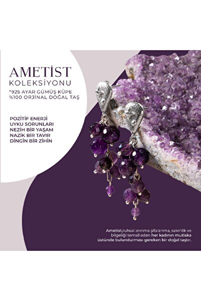 OSMANLI DOĞAL TAŞ Sertifikalı Ametist Doğal Taşlı El Işçiliği Salkım Tasarım ...