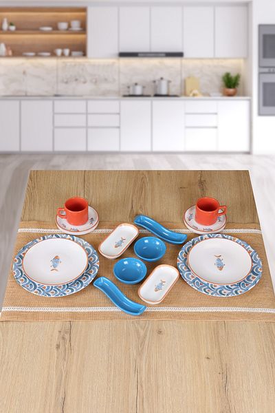 Keramika Blue Koi Breakfast Set - 2 People, 14 Pieces