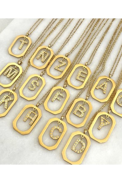 LİNACO Special Series Steel Jewelled G Letter Necklace