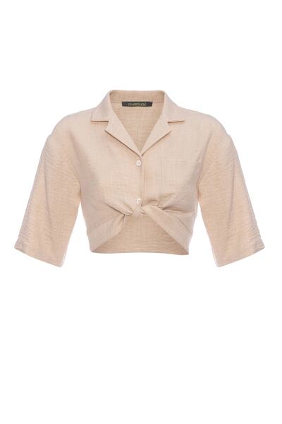 OVERSUAL Sigma Kadın Bej Crop Gömlek