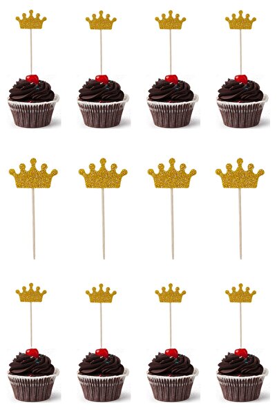 Yusuf Dirik YD Party Supplies أعواد أسنان كب كيك لامعة 20 قطعة تاج الملك الذهبي