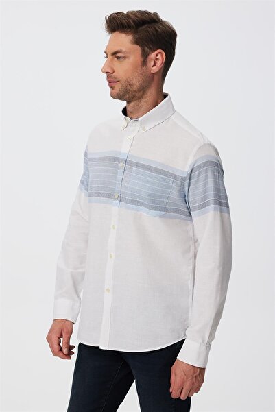 Lee Cooper Ανδρικό υφαντό πουκάμισο Carlo Λευκό - Μπλε