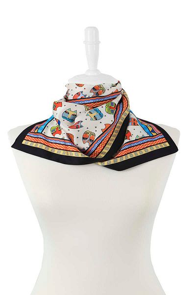 Bursa İpek Turquoise Yellow Patterned Silky Scarf