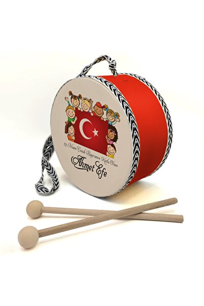 BAKSEPETE Kişiye Özel 23 Nisan Temalı Deri Oyuncak Çocuk Davulu Kırmızı (1-5 ...