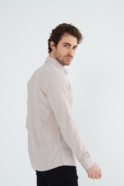 RAVANELLI Ανδρικό μακρυμάνικο πουκάμισο με κουμπιά λινό γιακά σε μπεζ κουτί δώρου G318