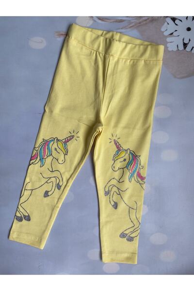 Mini Kids Baby Kız Çocuk/bebek Sarı Unicorn Desenli Penye Tayt