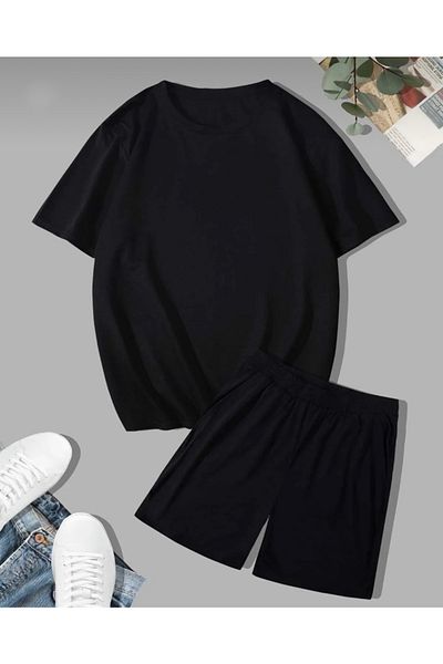 BYMEER Black Tasmanian Printed Bottom Top Shorts T-shirt Suit Combination