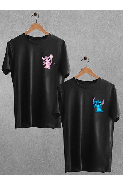 Pear Wear Lilo Stitch Dear Couple Suit T-Shirt Black White Oversize Motto Dear Couple T-shirt